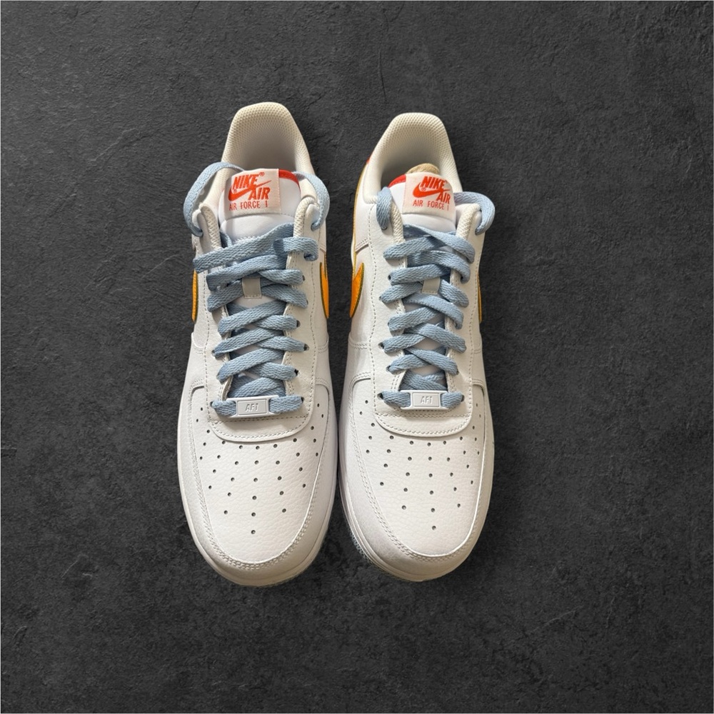 Nike Air Force 1 White with Blue and Orange Accents